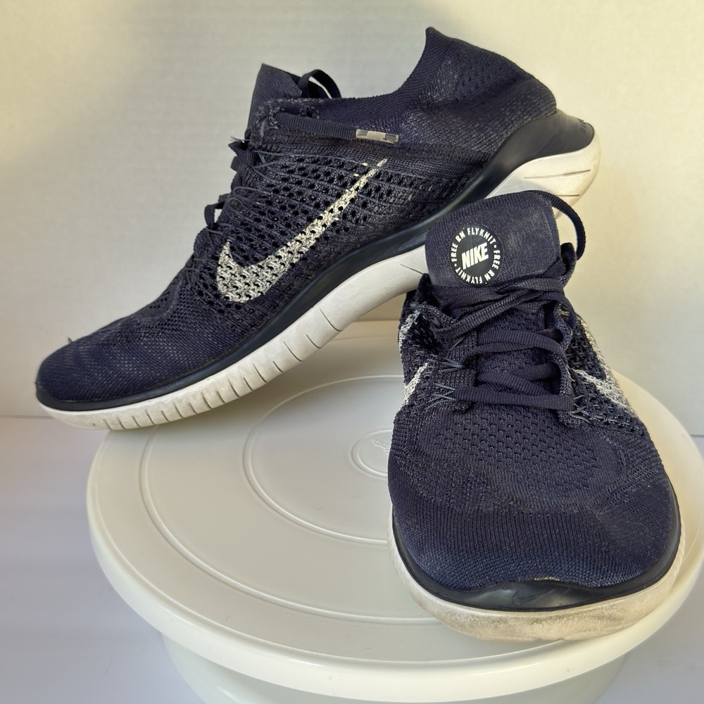 NIKE FREE Shoes Mens 10 Blue Mesh RN Flyknit 2018 Jog Run Train Walk Sneakers